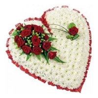 Valentine's Day Flowers Heart Shape 100 White Gerbera & 10 Red Roses delivery in India