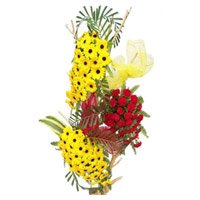 25 Red Rose 50 Yellow Gerbera Tall Arrangement for Diwali