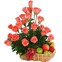Send 36 Pink Roses and 2 Kg Fruit Basket to India