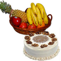 Send 1 Kg Fresh Fruits Basket with 500 gm Vanilla Cake Delivery in India