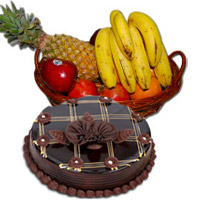 1 Kg Fresh Fruits Basket with 1 Kg Chocolate Truffle Cake Diwali Combo gift online