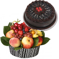 1 Kg Fresh Fruits Basket with 500 gm Chocolate Cake Diwali Combo gift online
