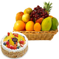 2 Kg Fresh Fruits Basket with 1 Kg Fresh Fruit Cake Diwali Combo gift online