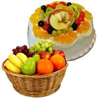 Online 1 Kg Fresh Fruits Basket with 500 gm Fruit Cake to India