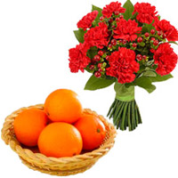 Send 12 Red Carnations Bunch with 12 pcs Fresh Orange to India