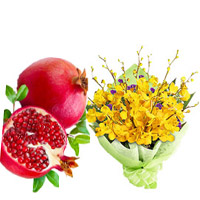 Send Yellow Orchid Bunch 6 Flowers Stem with 1 Kg Fresh Promegranate