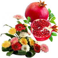 Send Mixed Gerbera Basket 15 Flowers with 1 Kg Fresh Promegranate Delivery in India