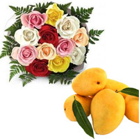 Online 12 Mix Roses Bouquet with 12 pcs Fresh Mango
