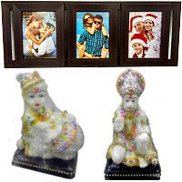 Deliver Lord Hanuman n Krishna Idol with Family Photo Frame as gift