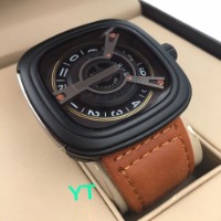 Black Dial Leather Strap Watch gift for him