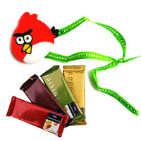Online Rakhi Gifts for Kids Angry Bird Rakhi and 4 Cadbury Temptation Bar to India