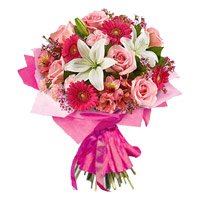 Valentine's Day Flowers 3 Lily 6 Rose 6 Carnation 6 Gerbera Bouquet