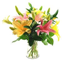 Online Mix Lily Flowers Vase with Rakhi
