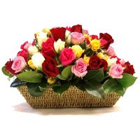 Order Mixed Roses Basket 50 Flowers