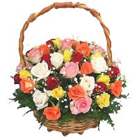 Send Mixed Roses Basket 45 Flowers to India