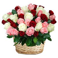 Send Red Pink White Roses Basket 50 Flowers to India