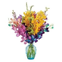 Mixed Orchid Flowers Vase with Rakhi