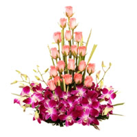 5 Orchids 30 Roses Arrangement for Diwali