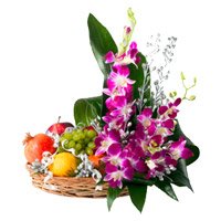 Send Purple Orchids 2 Kg Fresh Fruits Basket with Rakhi