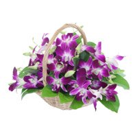 Valentine's Day Flowers Basket of 15 Purple Orchids to India