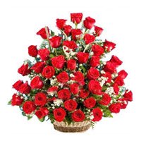 Red Roses Basket 50 Flowers to India for Valentine's Day