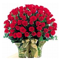 Send Valentine's Day Red Roses Basket 75 Flowers to India