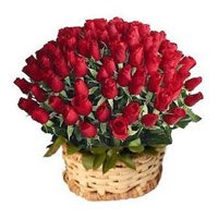 Online Valentine's Day Red Roses Basket 100 Flowers to India