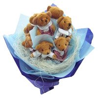 Bouquet of 6 Cute Valentine's Day Teddy Bears - 4 Inch Each