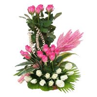 Buy White Pink Roses Basket 30 Flowers to India