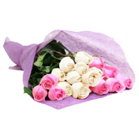 Online Pink White Roses Bouquet 18 Flowers