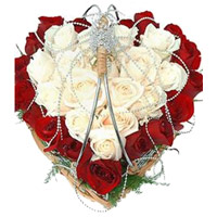 Red White Roses Heart 40 Flowers Delivery in India