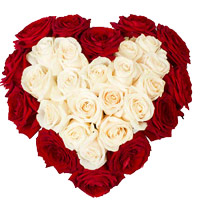 Buy Red White Roses Heart 50 Flowers Delivery in India