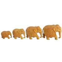 Set of 4 Wooden Hand Carved Elephant Home Decor gift 