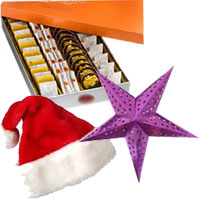 Deliver Christmas Star, Santa Cap, 1 Kg Assorted Mawa Sweets Gifts to India