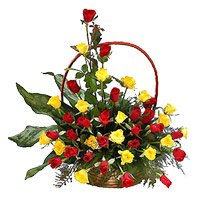Red Yellow Roses Basket 36 Flowers to India