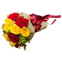 Red Yellow Roses Bouquet 12 Flowers