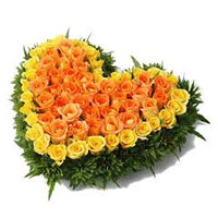 Buy Yellow Orange Roses Heart 100 Flowers to India