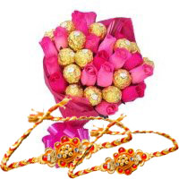 Online Pink Roses 10 Flowers 16 Pcs Ferrero Rocher Bouquet