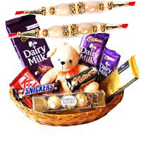 Rakhi Gift  hamper delivery in India incuding of Exotic Chocolate Basket With 6 Inch Teddy