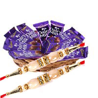 Gift hamper for Rakhi Delivery in India 12 Dairy Milk Chocolate Basket With 1 Red Rose Bud