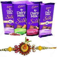 Send Rakhi Gift hamper Cadbury Dairy Milk Silk Chocolates With 6 Red Roses