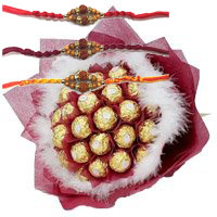 Online Rakhi Gifts 32 Pcs Ferrero Rocher Chocolate Bouquet with Rakhi