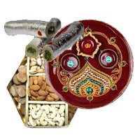 Pack of dry fruits, kaju pista roll and pooja Thali to India for Karwa chauth sargi